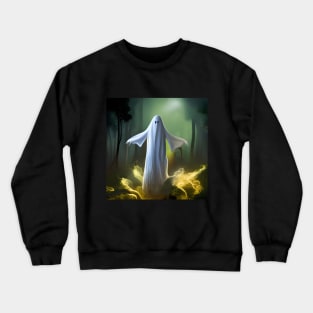 Spooky White Ghost in Forest Crewneck Sweatshirt